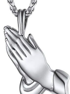NEW Praying Hands Necklace Chain Serenity Prayer Hands Stainless Steel Religious